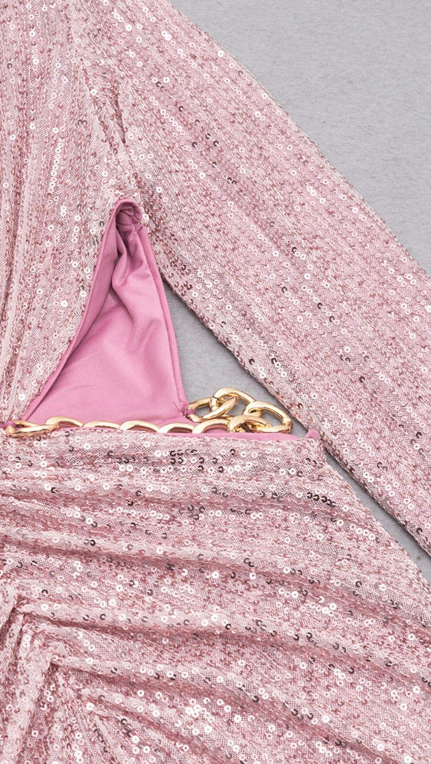 AIIZIE PINK WAIST HOLLOW BACK SLIT MIDI DRESS - product image