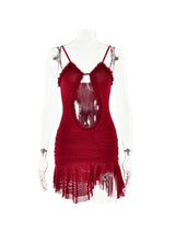 Olivier Ruched Patchwork Mesh Dress In Red