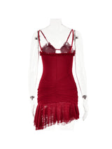 Olivier Ruched Patchwork Mesh Dress In Red