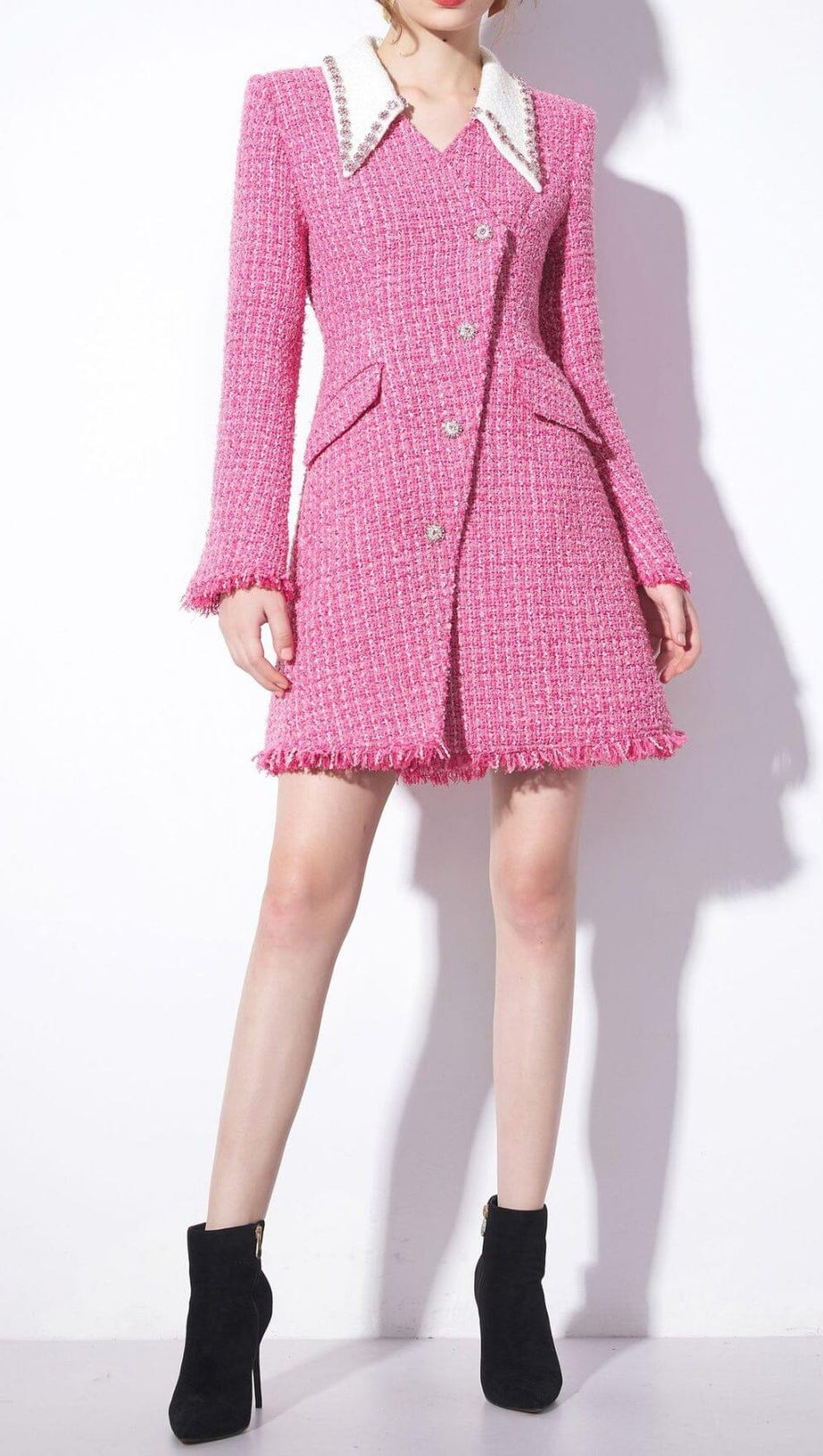 PINK HEAVY BEADED SMALL FRAGRANT WOOLEN JACKET