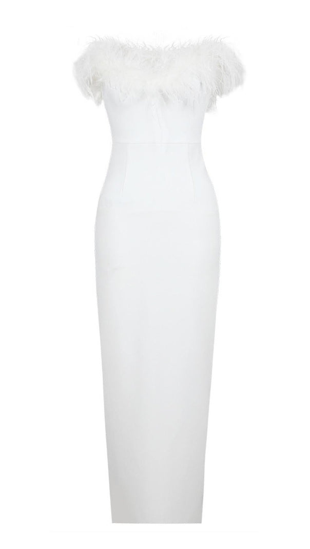 AIIZIE FEATHER BODYCON MAXI DRESS IN WHITE - product image