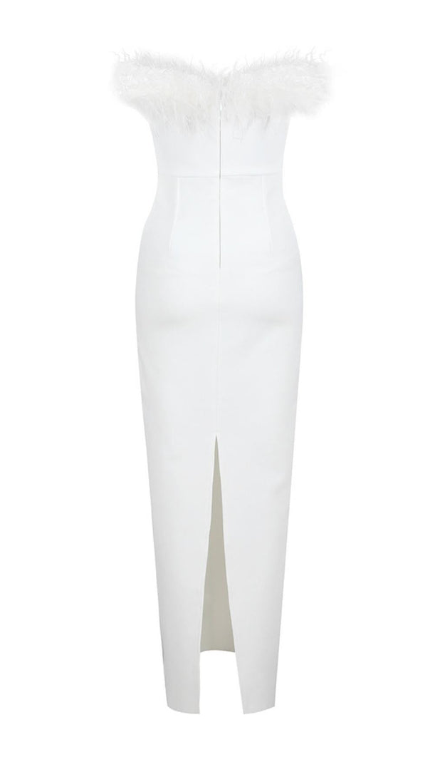 AIIZIE FEATHER BODYCON MAXI DRESS IN WHITE - product image