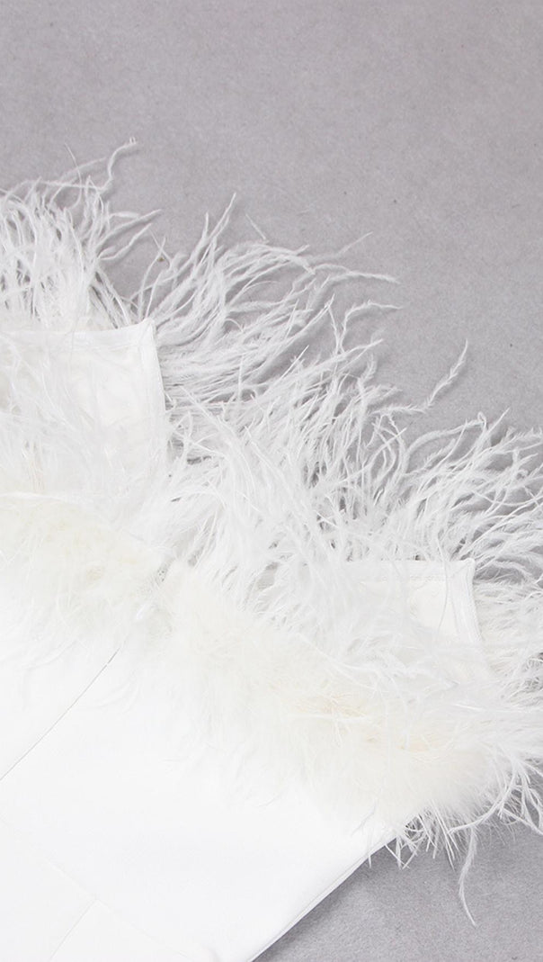 AIIZIE FEATHER BODYCON MAXI DRESS IN WHITE - product image