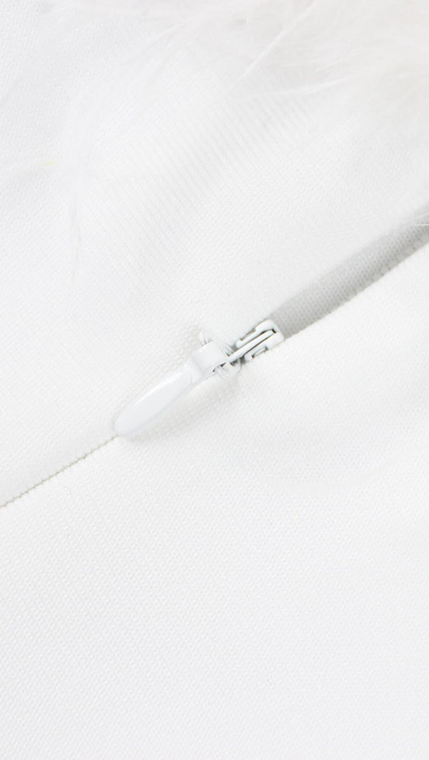 AIIZIE FEATHER BODYCON MAXI DRESS IN WHITE - product image