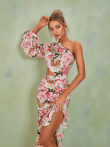 Aiyana One Shoulder Floral Maxi Dress In Pink