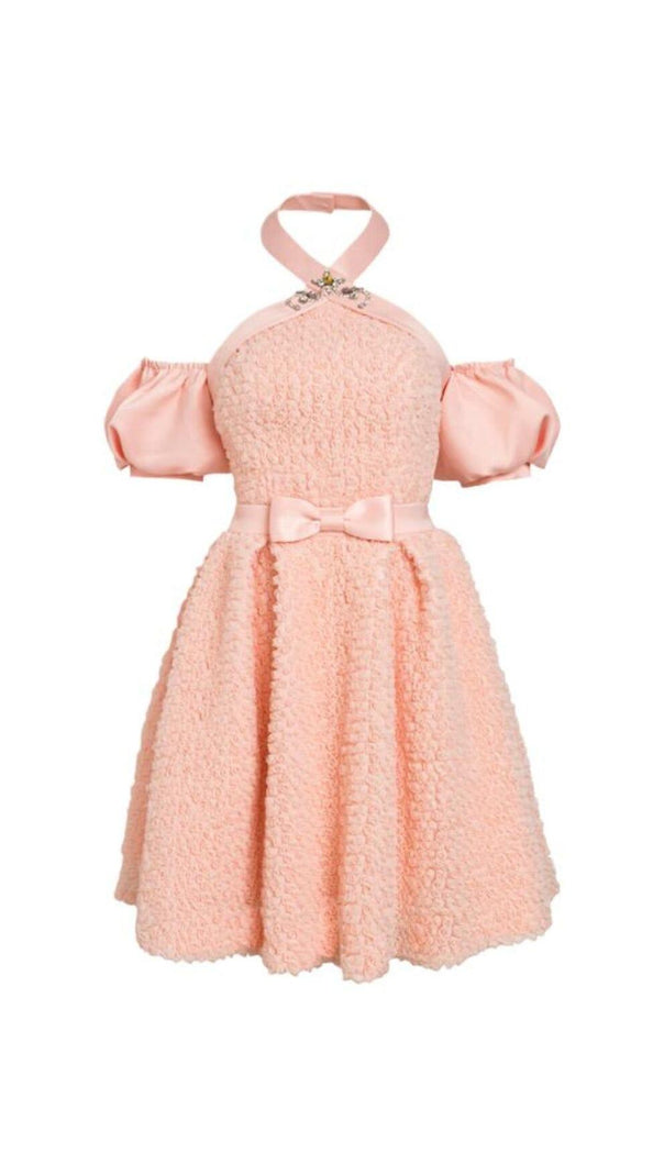 AIIZIE PINK HALTER NECK OFF SHOULDER MINI DRESS - product image