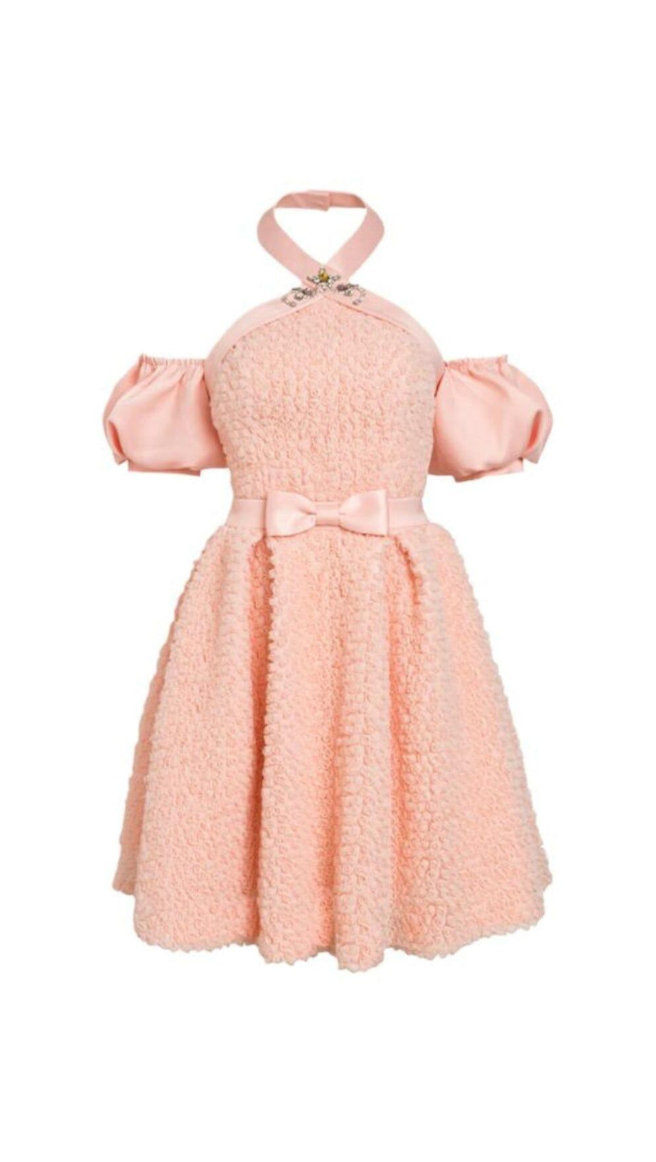 PINK HALTER NECK OFF SHOULDER MINI DRESS