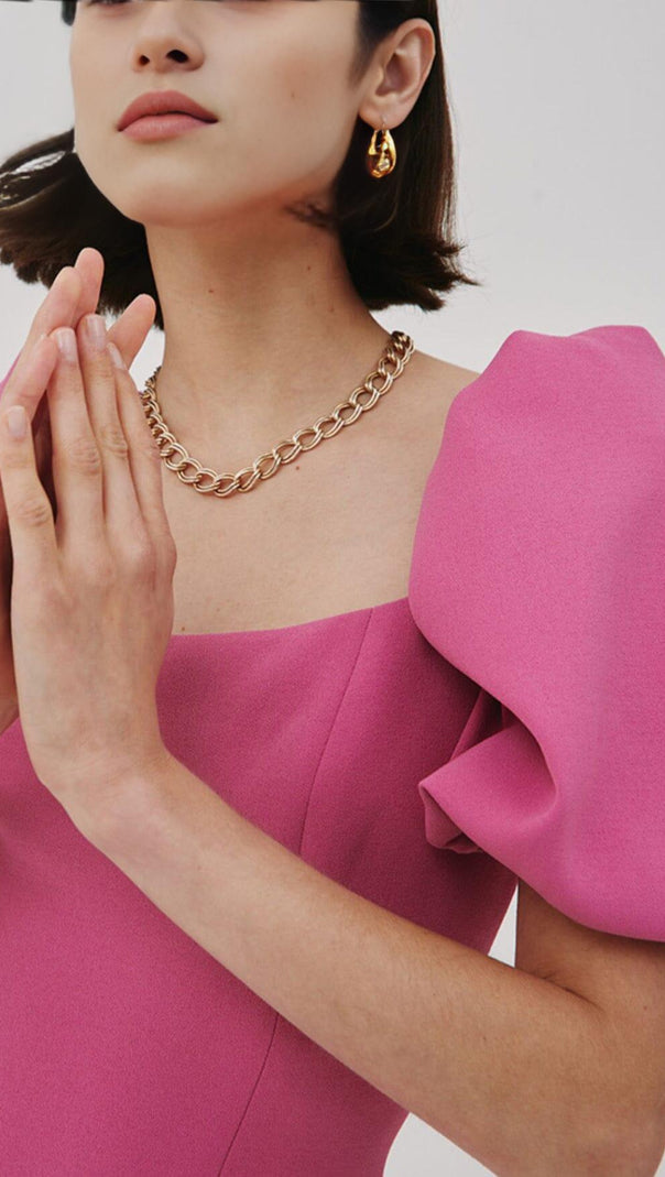 AIIZIE PUFF-SLEEVED MIDI DRESS IN ROSE - product image