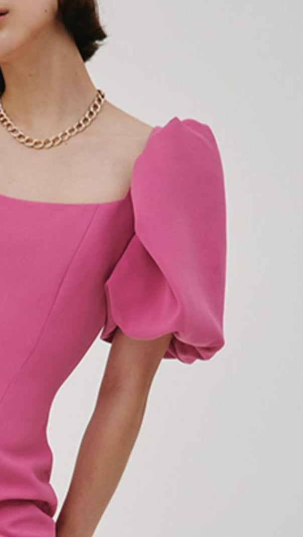 AIIZIE PUFF-SLEEVED MIDI DRESS IN ROSE - product image