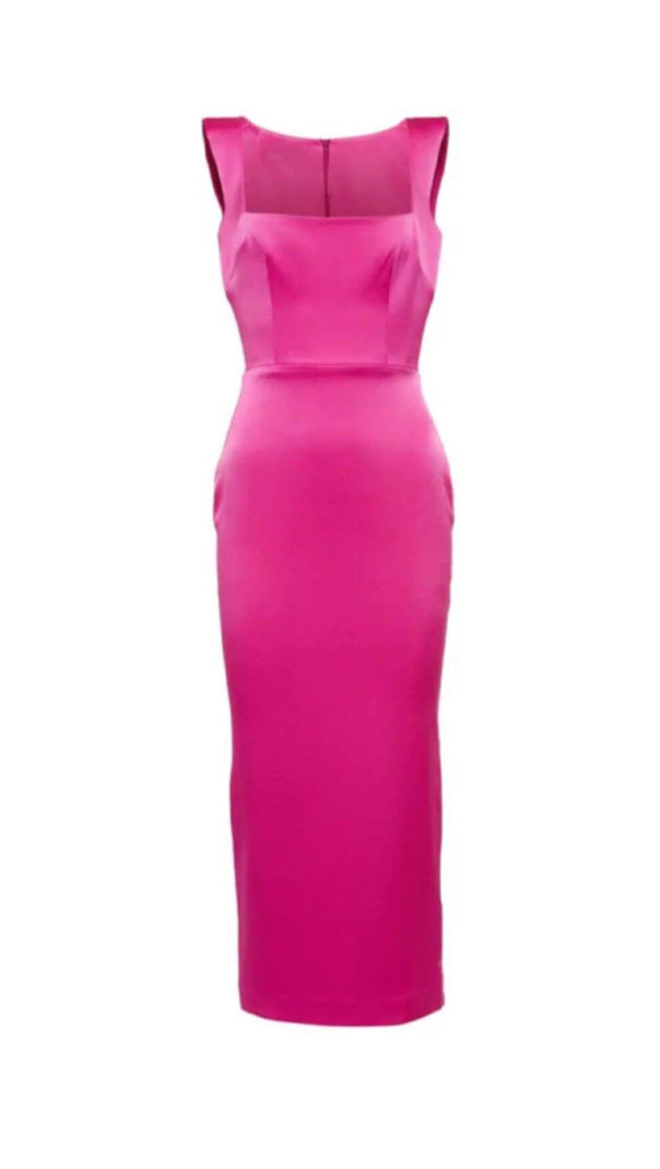 AIIZIE SQUARE-NECK SATIN MIDI DRESS IN ROSE RED - product image