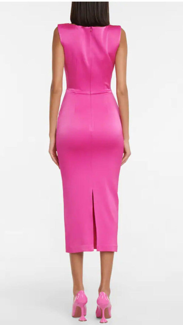 AIIZIE SQUARE-NECK SATIN MIDI DRESS IN ROSE RED - product image
