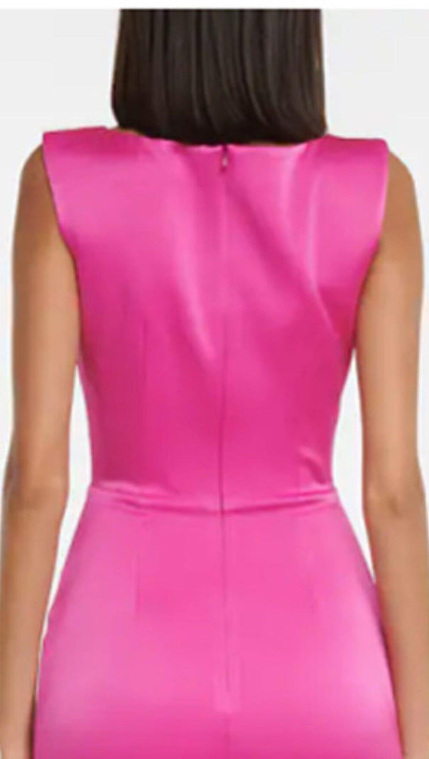 AIIZIE SQUARE-NECK SATIN MIDI DRESS IN ROSE RED - product image