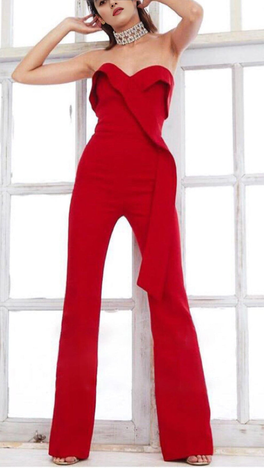 BANDEAU JUMPSUIT IN RED