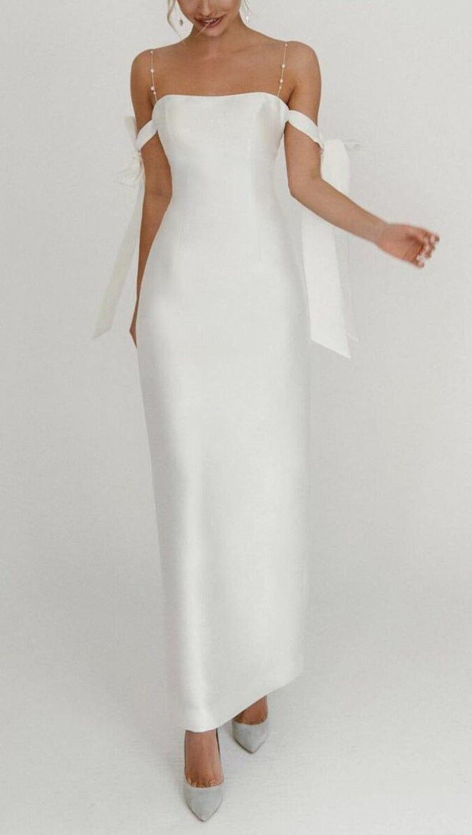 PEARL SUSPENDER MAXI DRESS IN WHITE