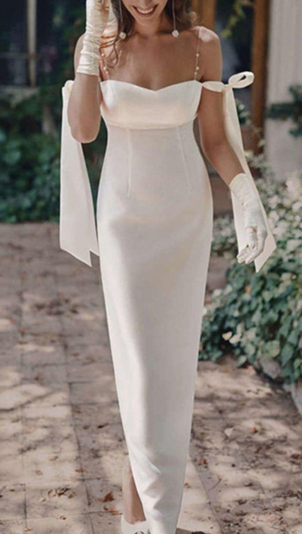 AIIZIE PEARL SUSPENDER MAXI DRESS IN WHITE - product image