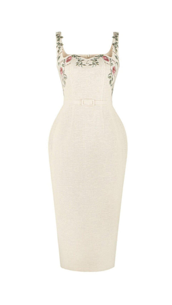 AIIZIE FLOWER EMBROIDERED LINEN SUSPENDER DRESS IN APRICOT - product image