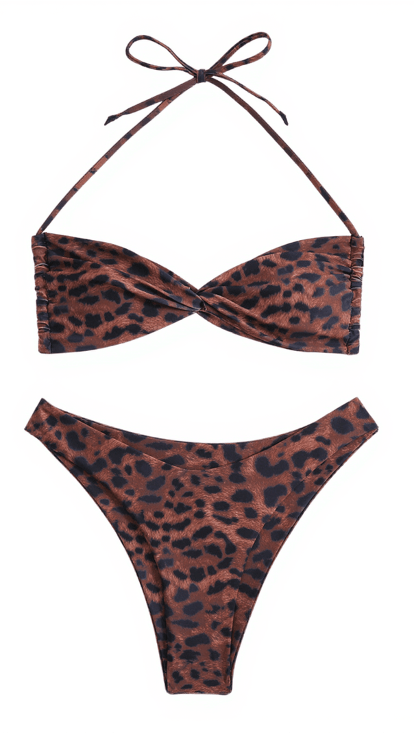 AIIZIE CALLUM LEOPARD TWISTED BIKINI TWO PIECE SET - product image