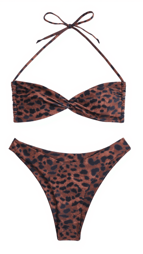 CALLUM LEOPARD TWISTED BIKINI TWO PIECE SET