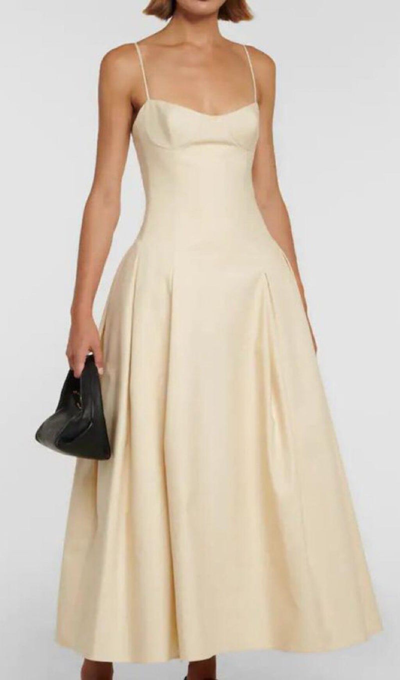 WAIST-TIGHTENING MAXI DRESS IN BEIGE