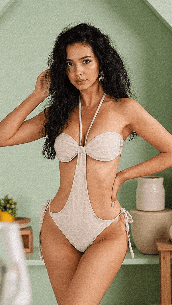 AIIZIE RUI HALTERNECK ONE PIECE SWIMSUIT IN BEIGE - product image