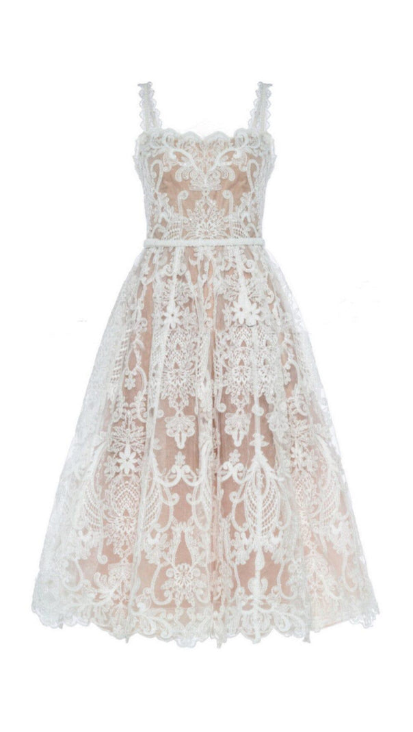 AIIZIE LACE STRAPPY MIDI DRESS IN APRICOT WHITE - product image
