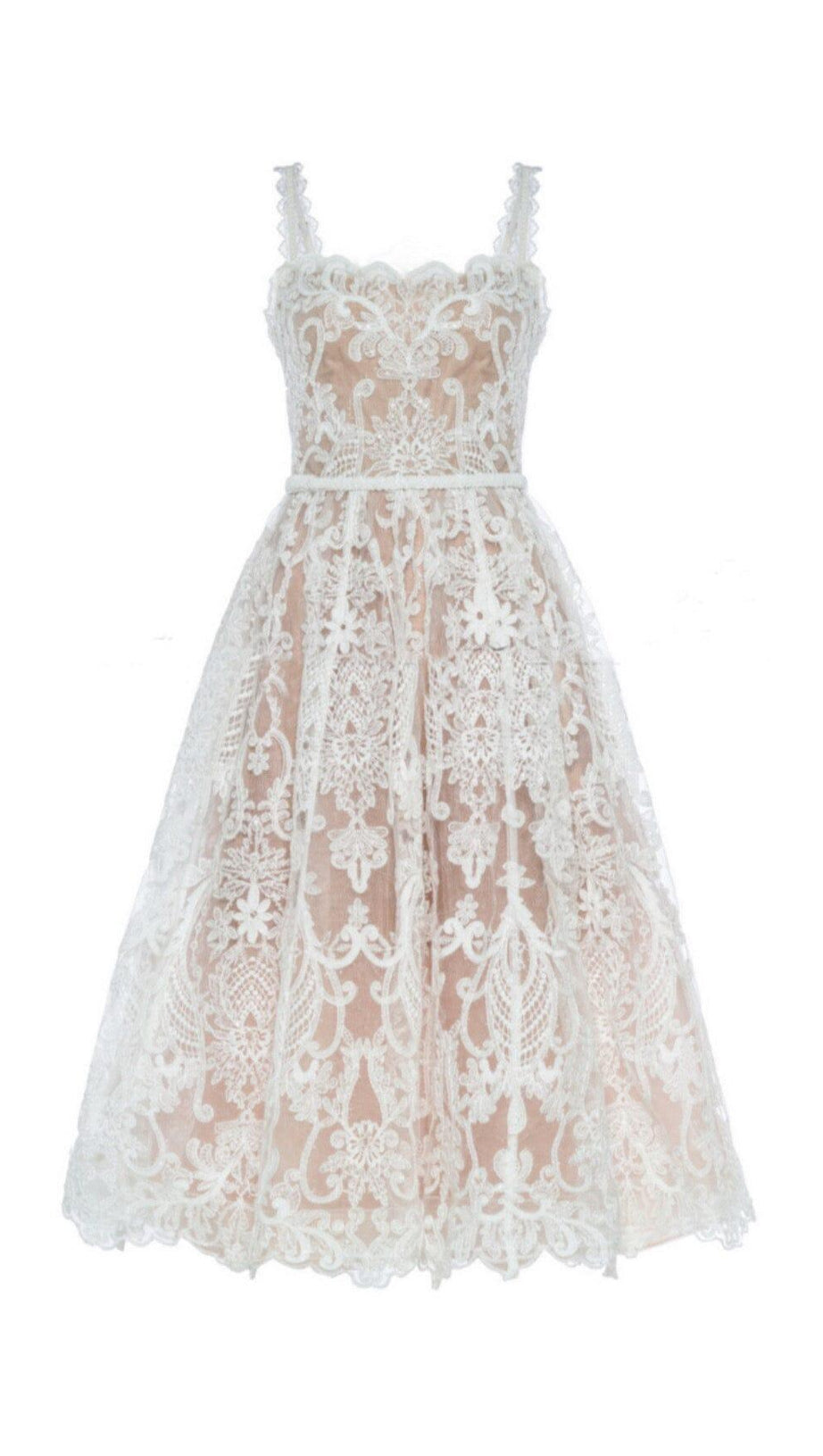 LACE STRAPPY MIDI DRESS IN APRICOT WHITE