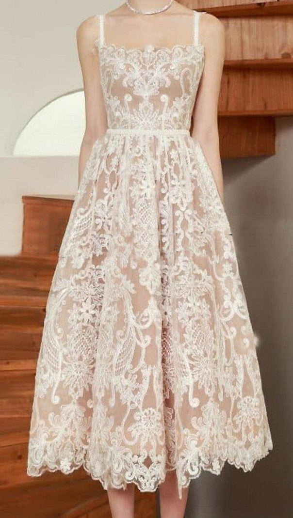 AIIZIE LACE STRAPPY MIDI DRESS IN APRICOT WHITE - product image