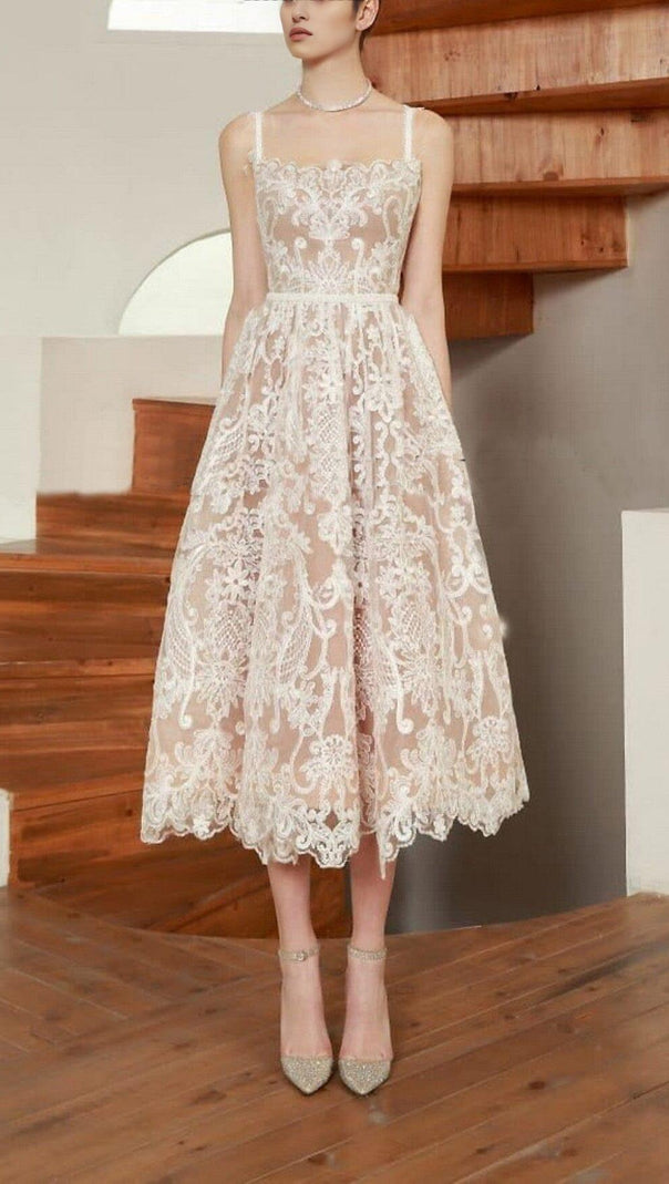 AIIZIE LACE STRAPPY MIDI DRESS IN APRICOT WHITE - product image