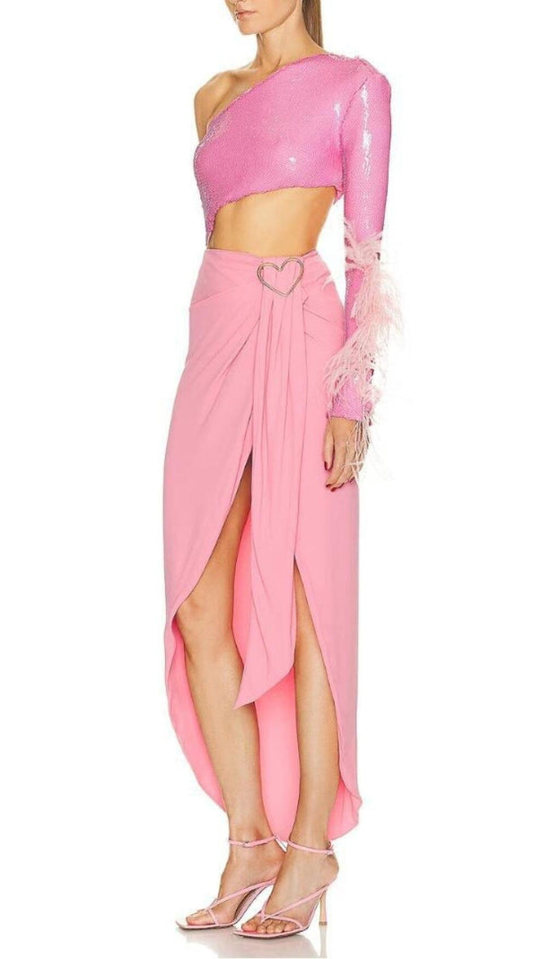 AIIZIE PINK FRESH SEQUINED MIDI DRESS - product image