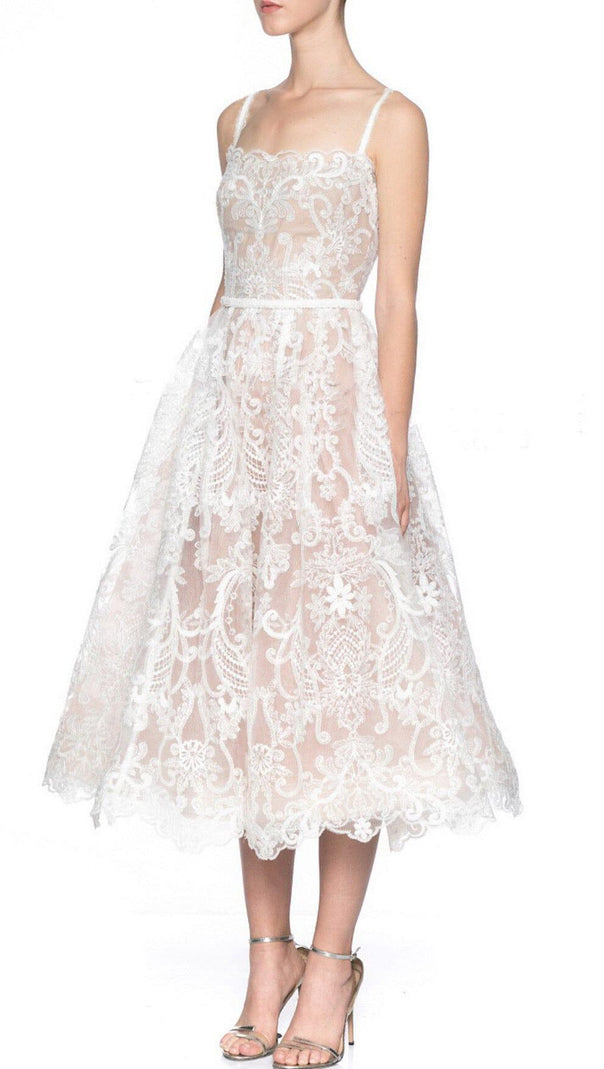 AIIZIE LACE STRAPPY MIDI DRESS IN APRICOT WHITE - product image