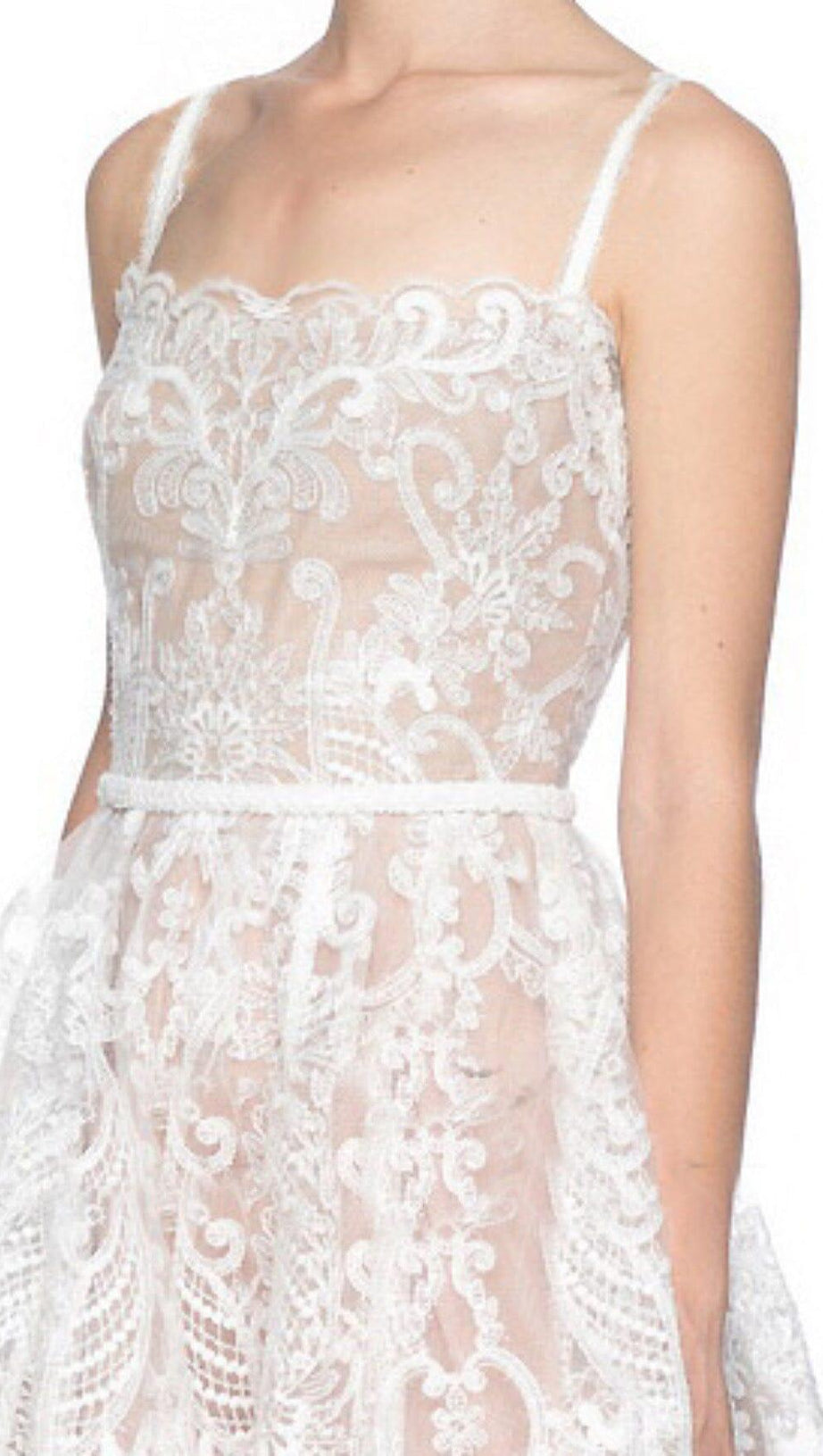 LACE STRAPPY MIDI DRESS IN APRICOT WHITE