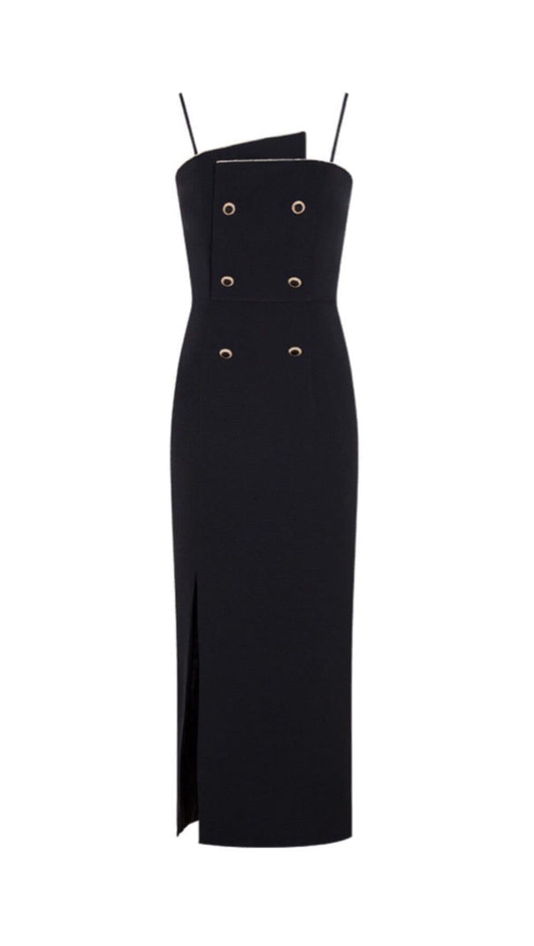 AIIZIE DOUBLE-BREASTED SUSPENDER DRESS IN BLACK - product image