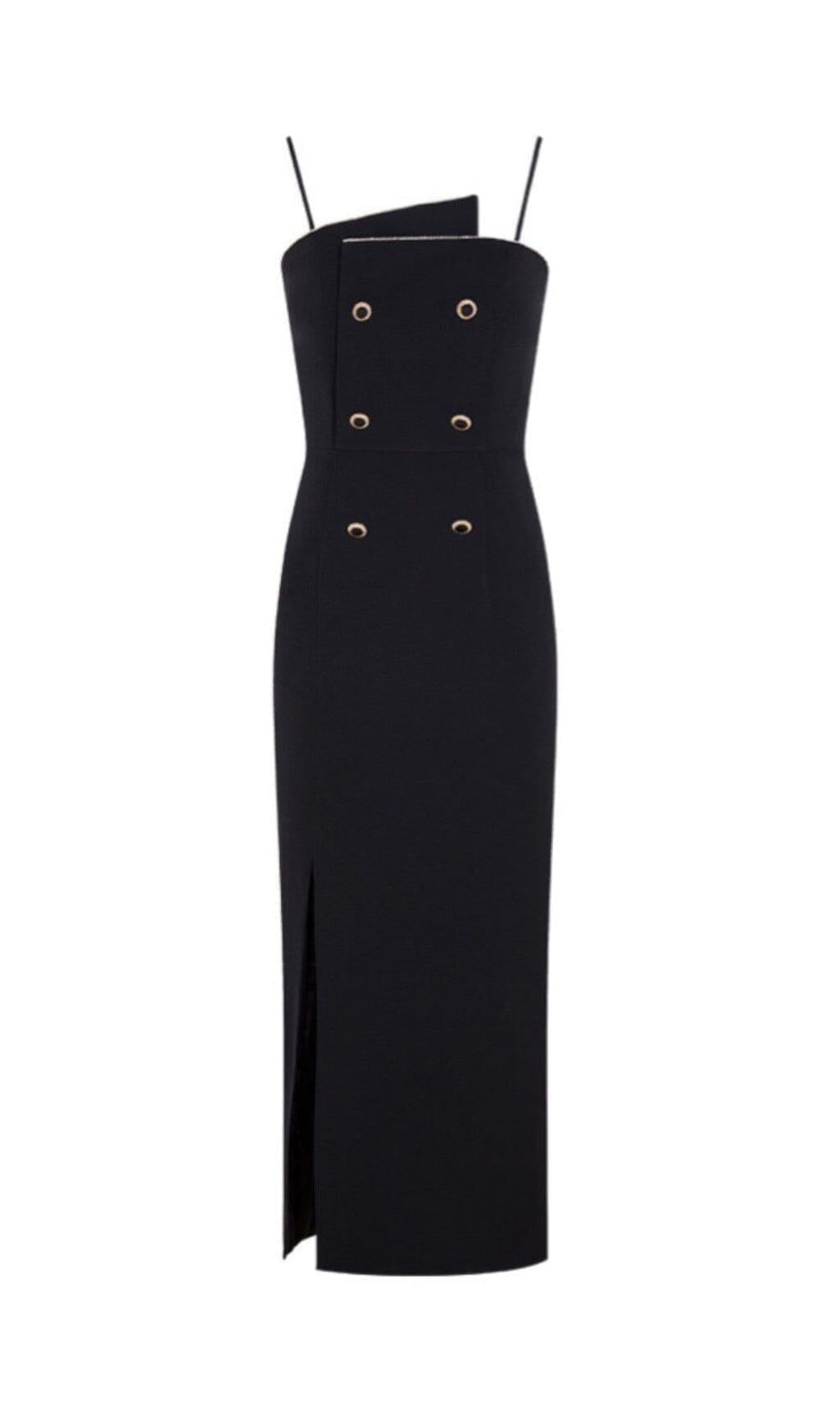 DOUBLE-BREASTED SUSPENDER DRESS IN BLACK