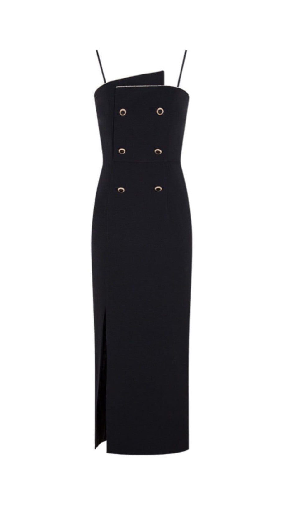 DOUBLE-BREASTED SUSPENDER DRESS IN BLACK
