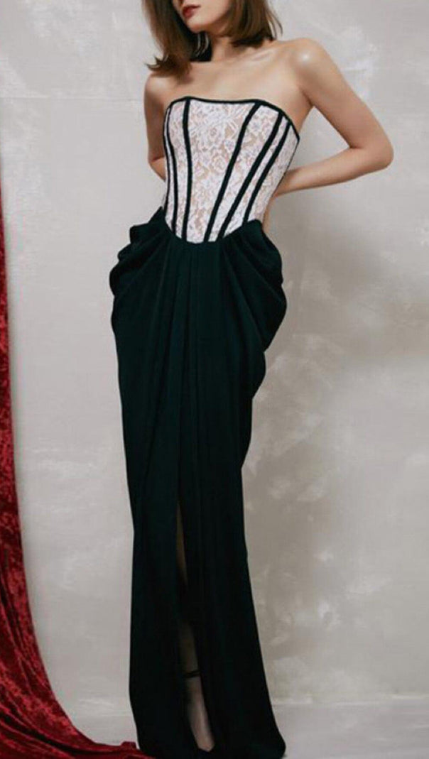 AIIZIE BANDEAU LACE STITCHED DRESS IN BLACK - product image