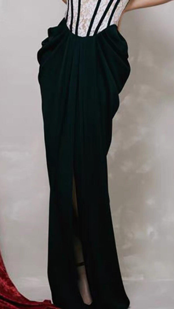 AIIZIE BANDEAU LACE STITCHED DRESS IN BLACK - product image