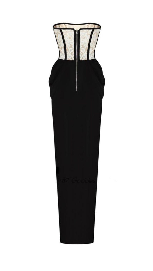AIIZIE BANDEAU LACE STITCHED DRESS IN BLACK - product image
