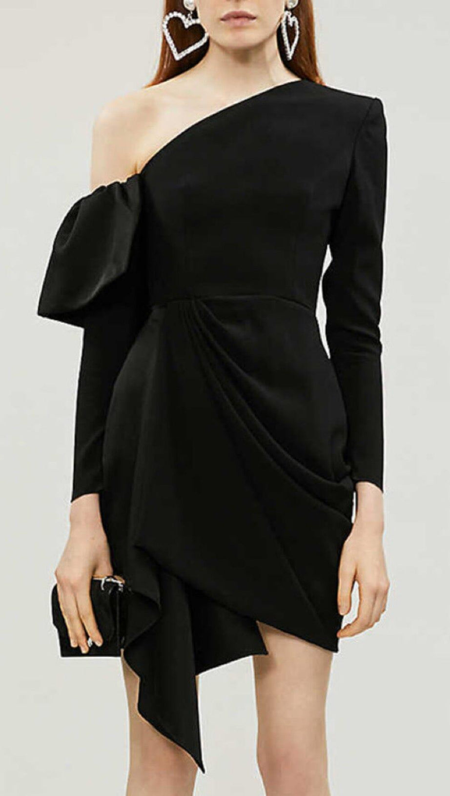 CROSS-SHOULDER MINI DRESS IN BLACK