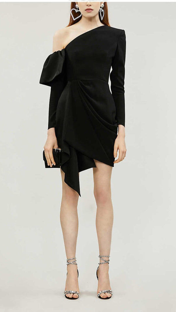AIIZIE CROSS-SHOULDER MINI DRESS IN BLACK - product image