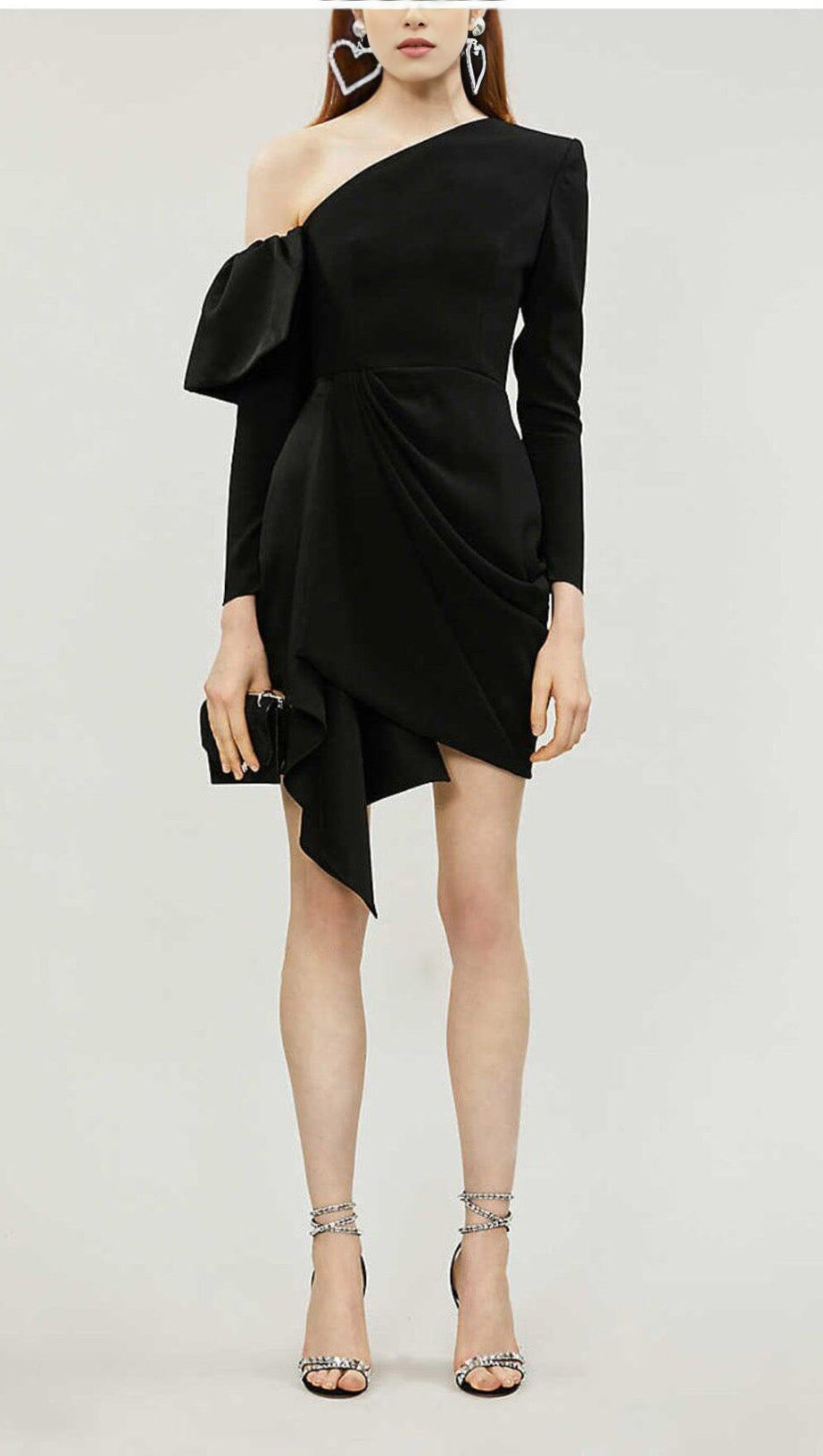 CROSS-SHOULDER MINI DRESS IN BLACK