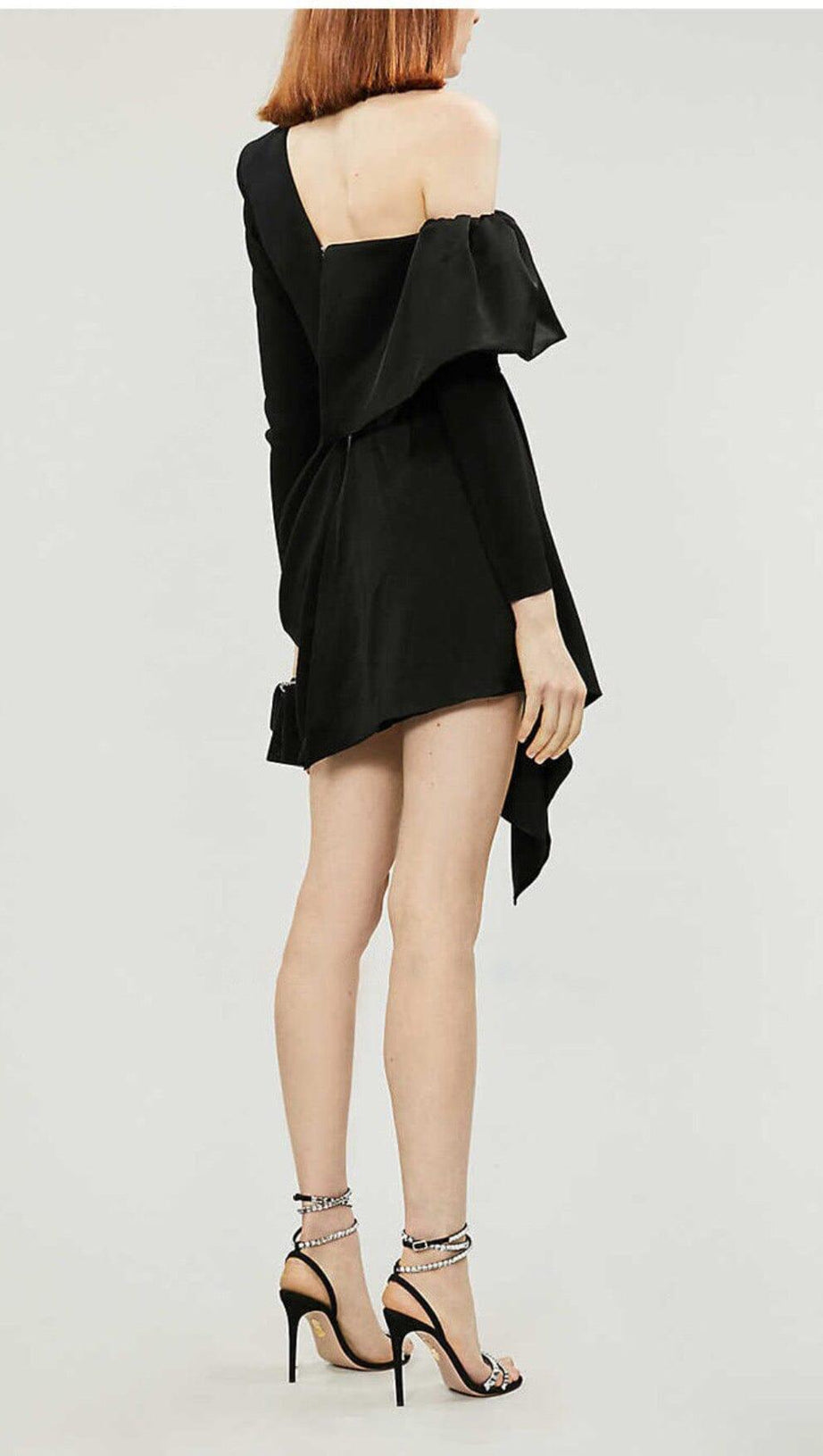 CROSS-SHOULDER MINI DRESS IN BLACK