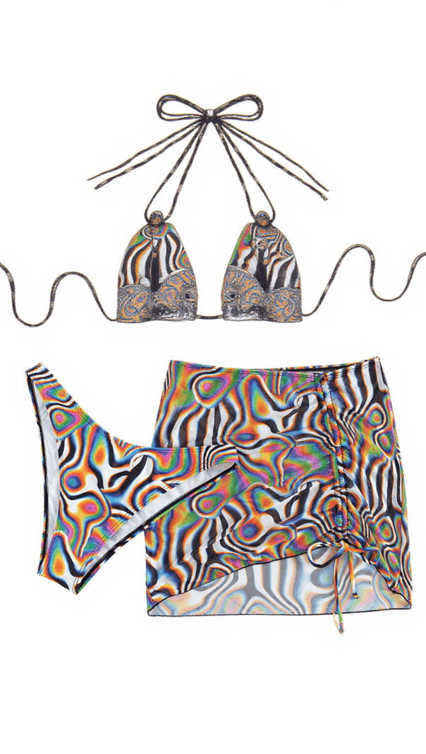 AIIZIE KENZO STRIPE BIKINI THREE PIECE SET - product image