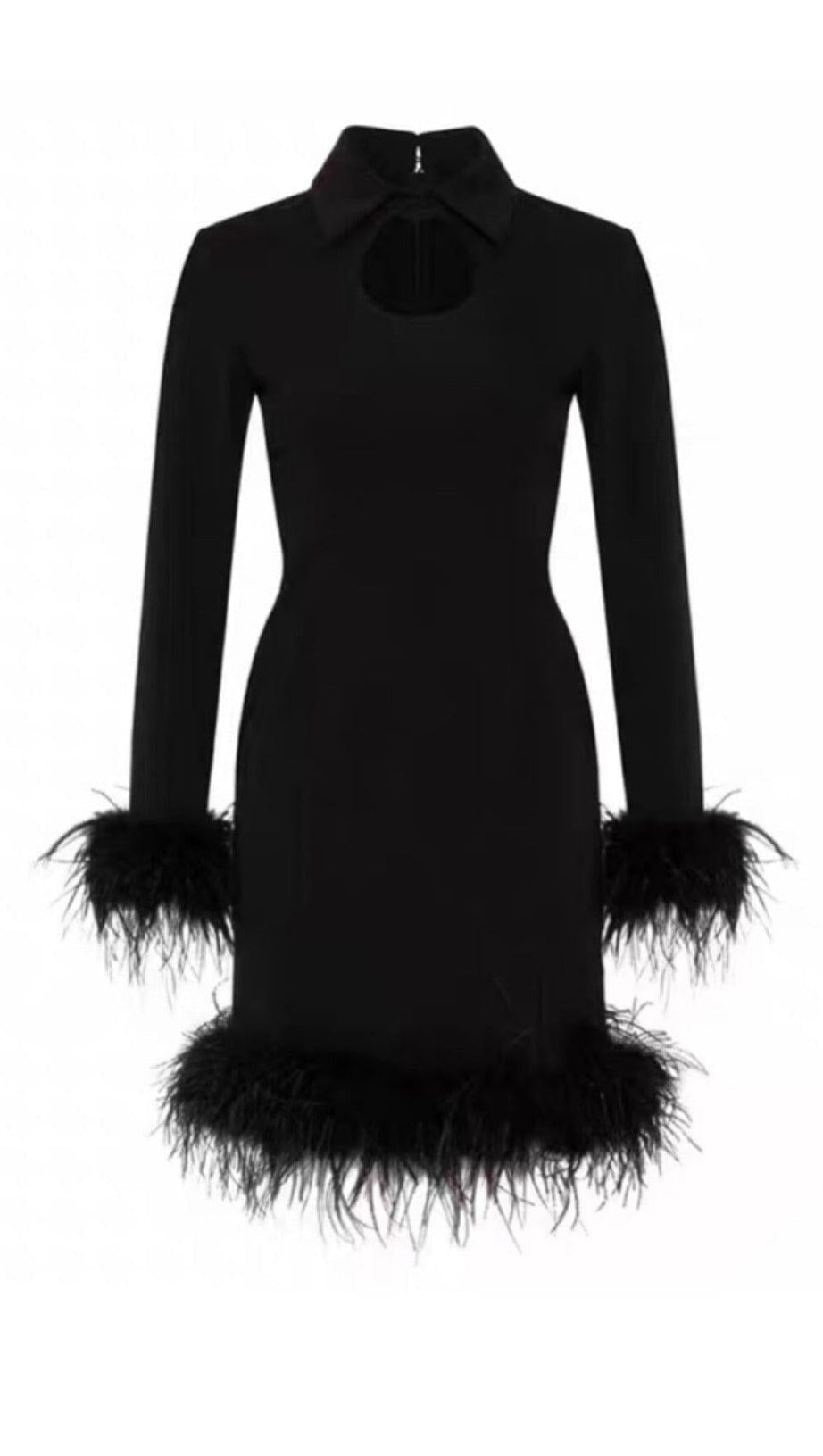 FEATHER STITCHED DRESS IN BLACK