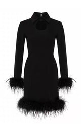 FEATHER STITCHED DRESS IN BLACK