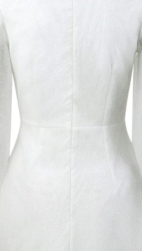 SEQUIN LANTERN SLEEVES DEEP V-NECK WRAP HIP SEXY MINI DRESS IN WHITE