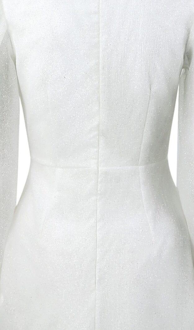AIIZIE SEQUIN LANTERN SLEEVES DEEP V-NECK WRAP HIP SEXY MINI DRESS IN WHITE - product image