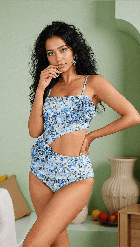GAVIRIA FLOWER CUTOUT SWIMWEAR TWO PIECE SET