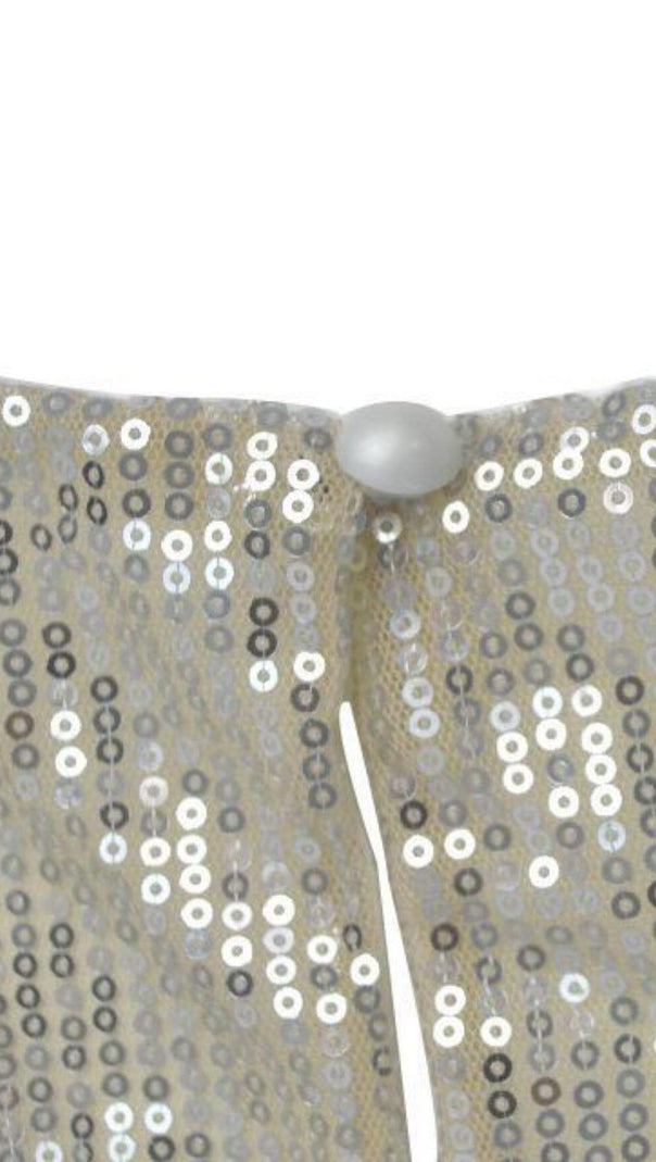 AIIZIE SEQUIN DEEP V-NECK PLEATED BOTTOM MINI DRESS IN SILVER - product image