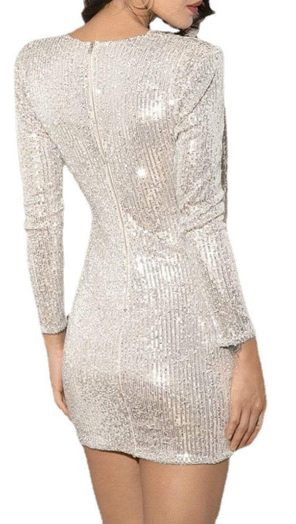 AIIZIE SEQUIN IRREGULAR PLEATED FASHION MINI DRESS IN SILVER - product image