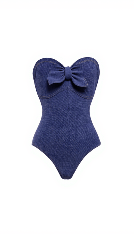 EDWARD BOW DENIM SWIMWEAR TWO PIECE SET